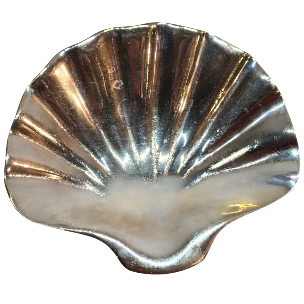 Small Heavy Brass Seashell‎ Trinket Ring Soap Dish 4